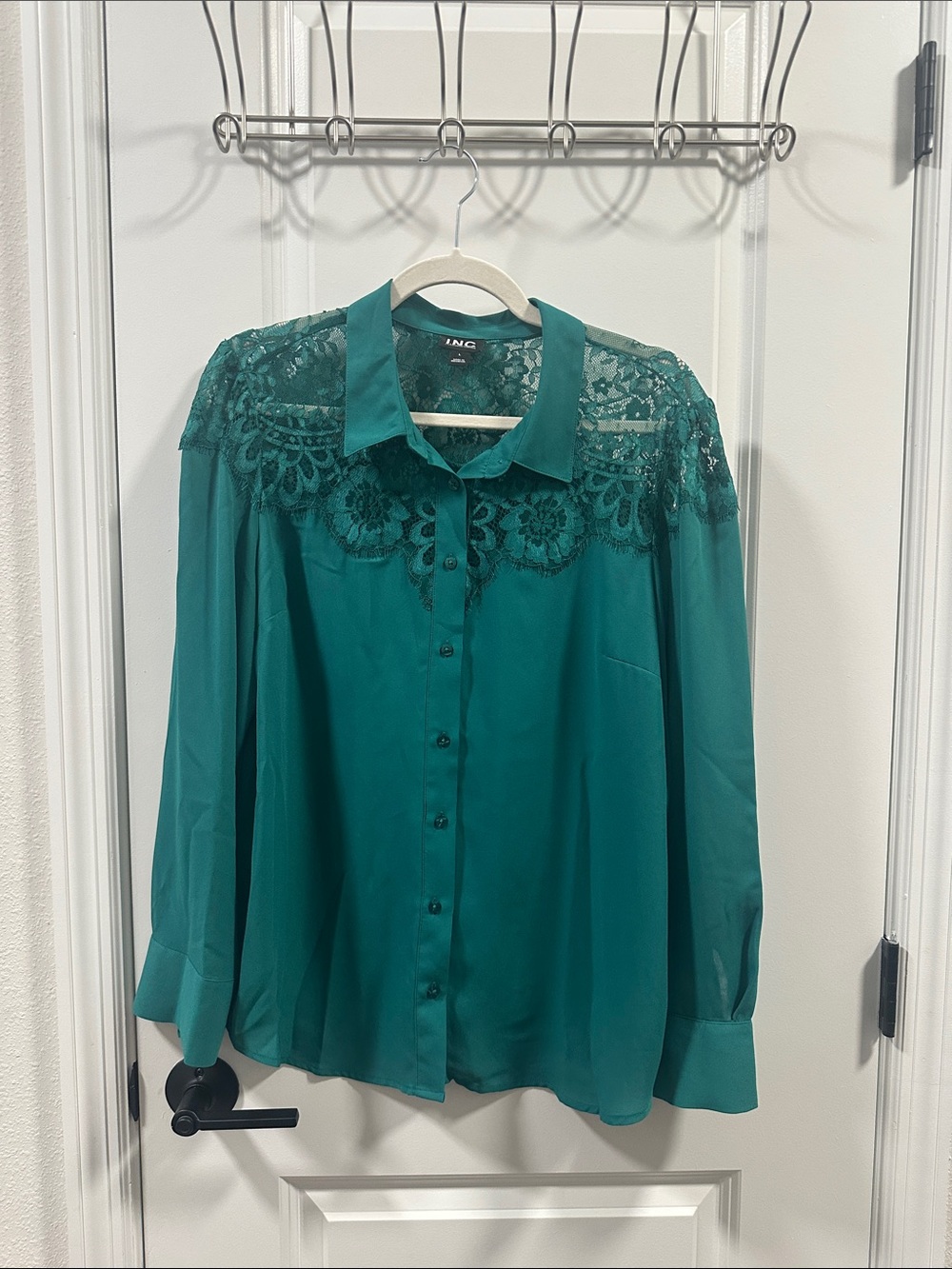 INC International Concepts Teal Lace Yoke Button-Down Shirt